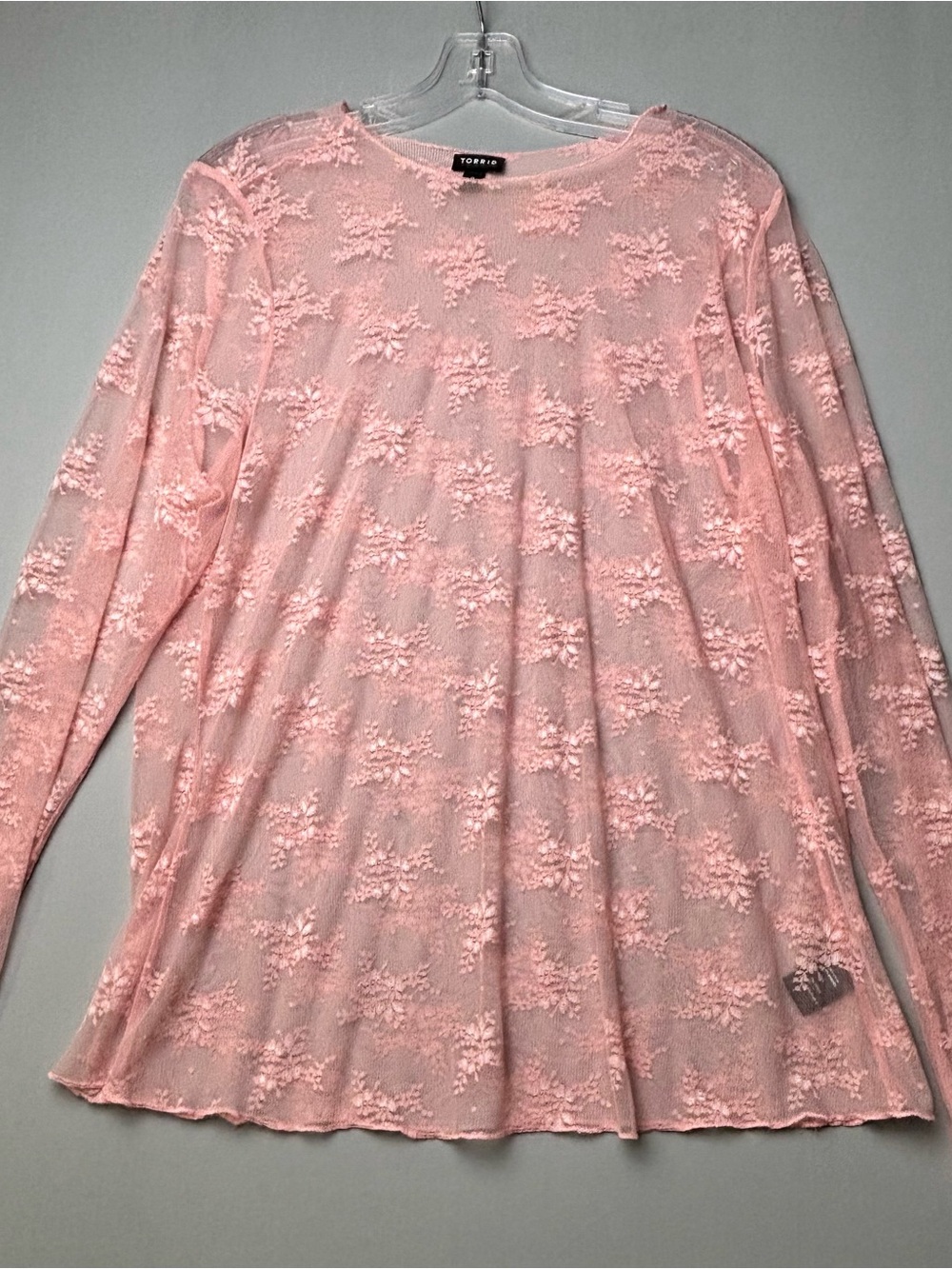 Torrid Size 0 Pink Floral Mesh Lace Top Sheer Long Sleeve Stretch Y2K Romantic